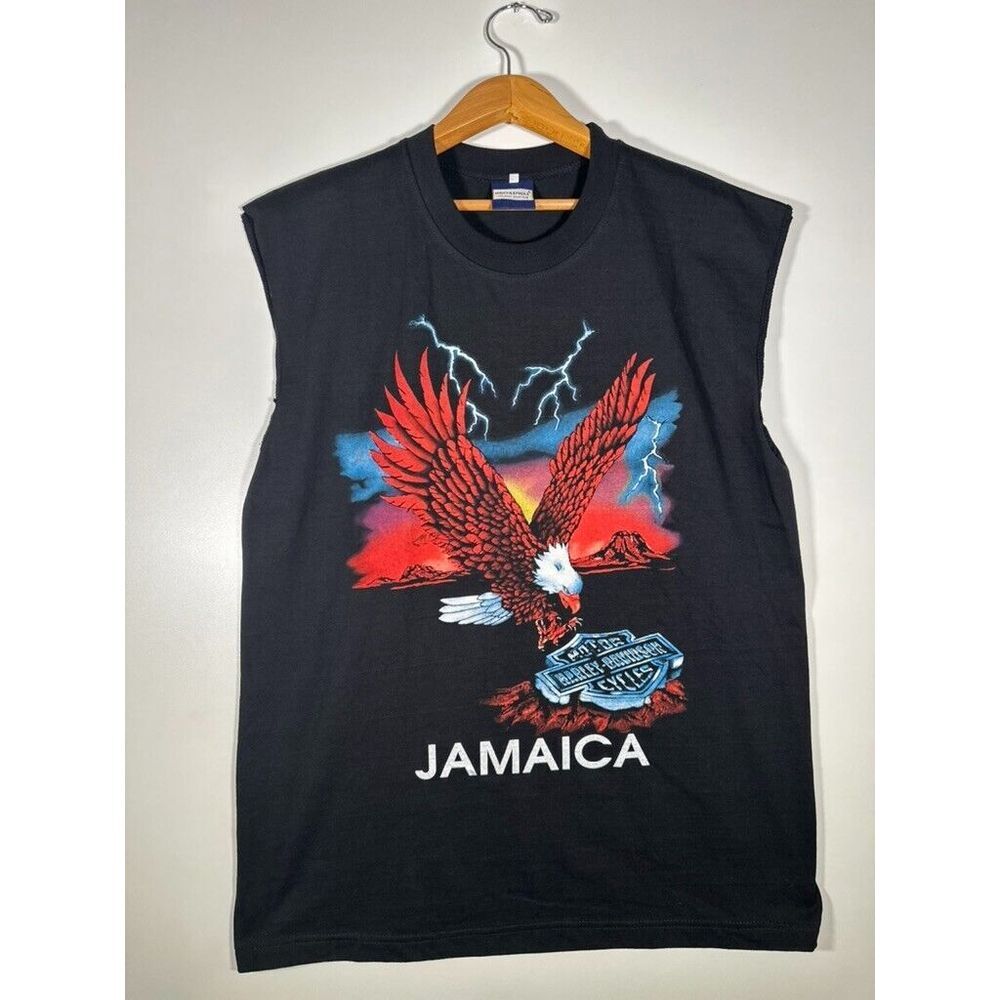 Vintage Harley Davidson Shirt Medium Lightning Jamaica Eagle Nature Biker Grunge